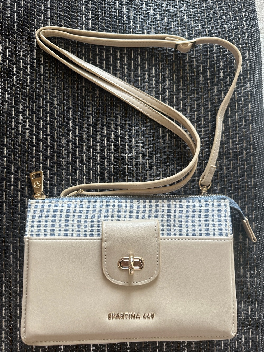 Spartina 449 Cream Crossbody with Blue Check Top Panel